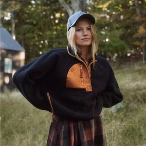 Free People Hit the Slopes Colorblock Fleece Pullover Black Combo Size S